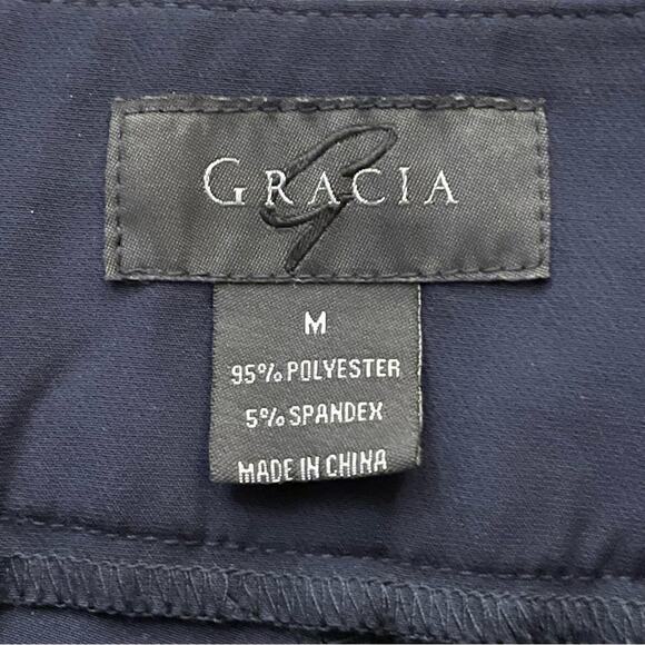 Gracia navy blue casual dress pants with attached belt size medium M b6 - Picture 2 of 5